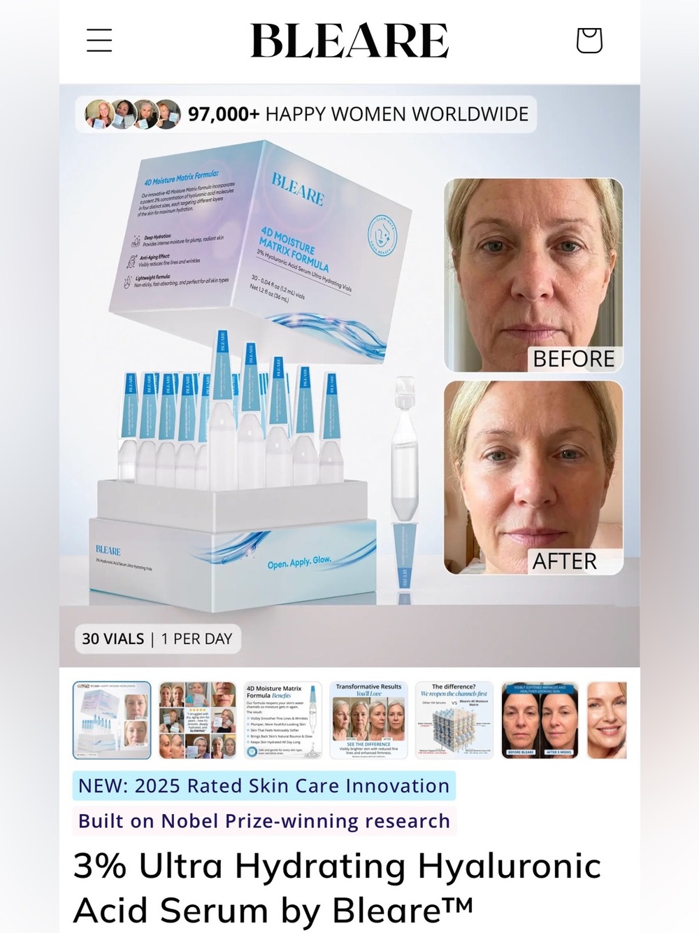 Bleare 3% Ultra Hydrating Hyaluronic Acid Serum Vials (Blue)